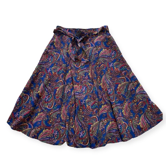 ModCloth Navy Paisley Sash-Tie A-Line Skirt Pockets Size M. - Picture 2 of 4